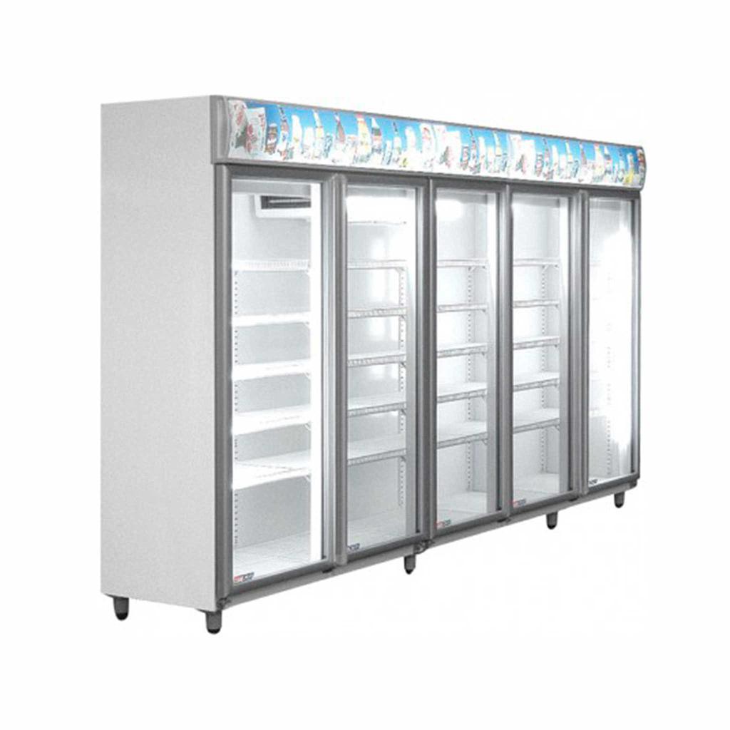 Exhibidora Vertical Media Temperatura Modelo FRIDER - 5 Puertas con Marco Aluminio - 20 Estantes - Equipo 1 HP