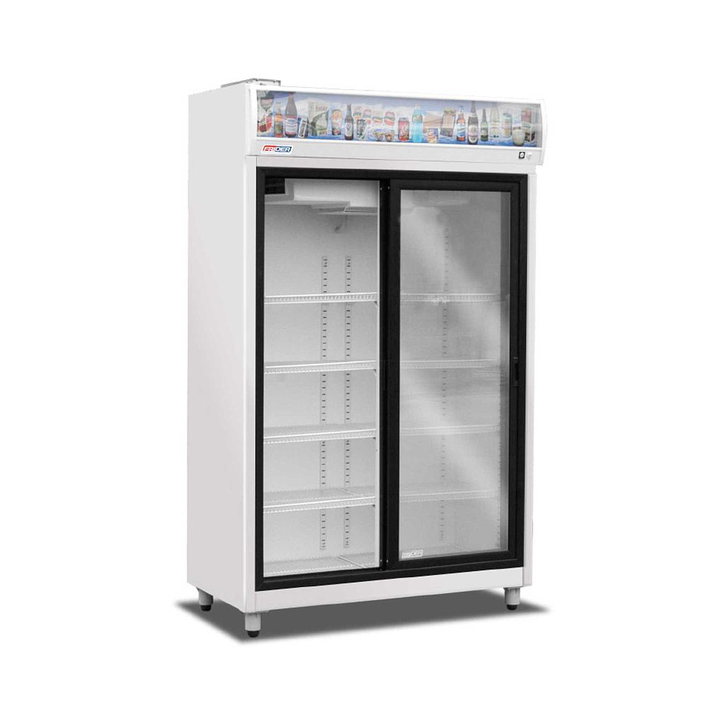 Exhibidora Vertical Media Temperatura - 2 Puertas Corredizas Plasticas - 8 Estantes - Equipo 1/3 HP