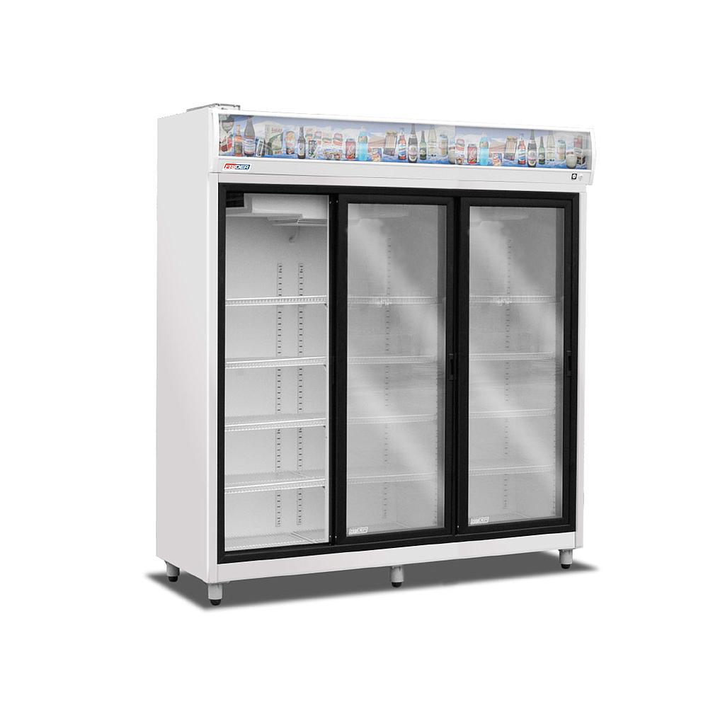 Exhibidora Vertical Media Temperatura - 3 Puertas Corredizas Plasticas - 12 Estantes - Equipo 1/2 HP