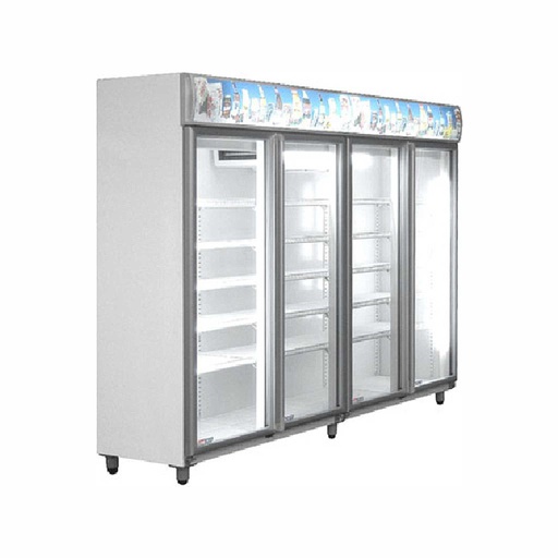 [EVFA4] Exhibidora Vertical Media Temperatura Modelo FRIDER - 4 Puertas con Marco Aluminio - 16 Estantes - Equipo 3/4 HP